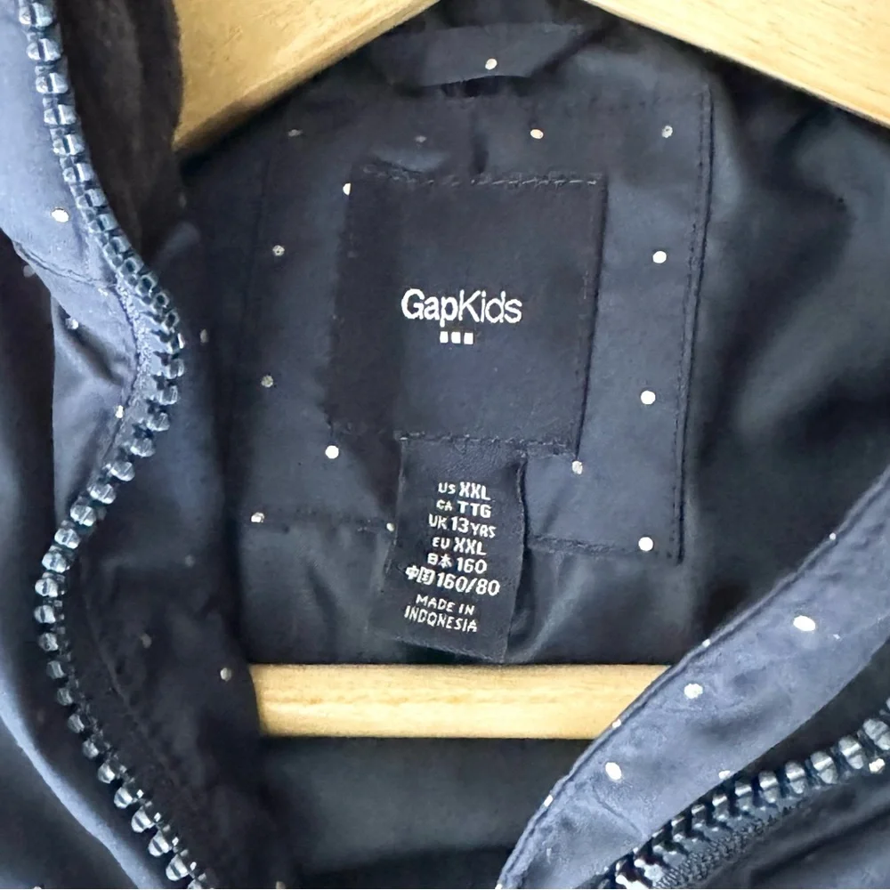 Gap girls puffer vest navy blue mini polka dot